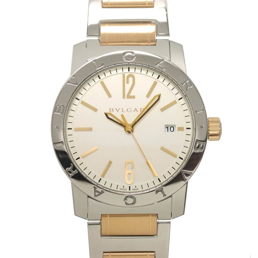 BVLGARI BB39S Men's Watch, Date, Silver & Pink Gold, Automatic Movement